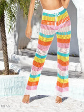 Trendy Women's Colorful Resort Wear with Multicolor Striped Knit Pants for Summer Outfits