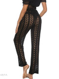 Trendsi women's drawstring beach pants in black with a stylish lace design for a trendy beach look