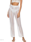 Trendy Women's Drawstring Beach Pants in White with Lace Design for Summer Style