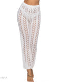 Trendy women's drawstring beach pants in white with a stylish lace design for summer outings