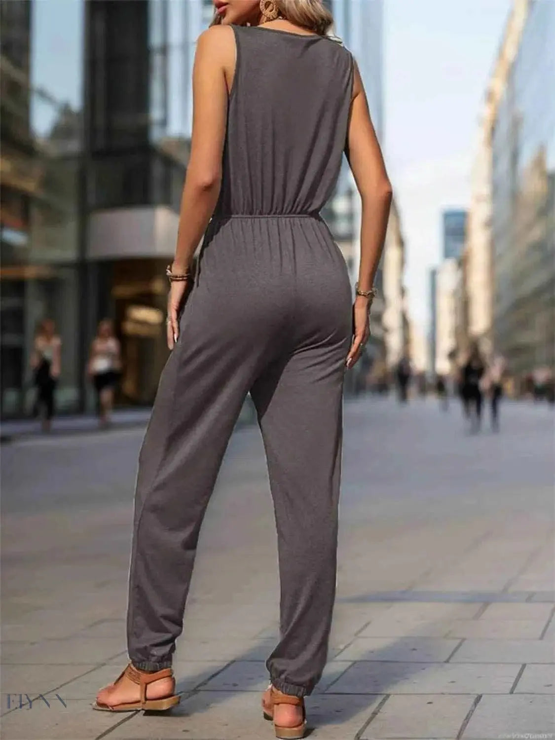 Women's Zip Front Jumpsuit with Drawstring - EBYNN