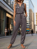 Women's Zip Front Jumpsuit with Drawstring - EBYNN