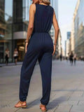 Women's Zip Front Jumpsuit with Drawstring - EBYNN