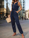 Women's Zip Front Jumpsuit with Drawstring - EBYNN