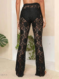 Trendsi Women's Lace Beach Cover Up Pants in Black with a Flattering Fit for Summer Outings