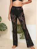 Trendsi Women's Lace Beach Cover Up Pants in Black with a Flared Design for Stylish Summer Outfits