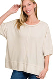 Zenana Ribbed Boat Neck Top - Stylish 3/4 Sleeve Fashion - EBYNN