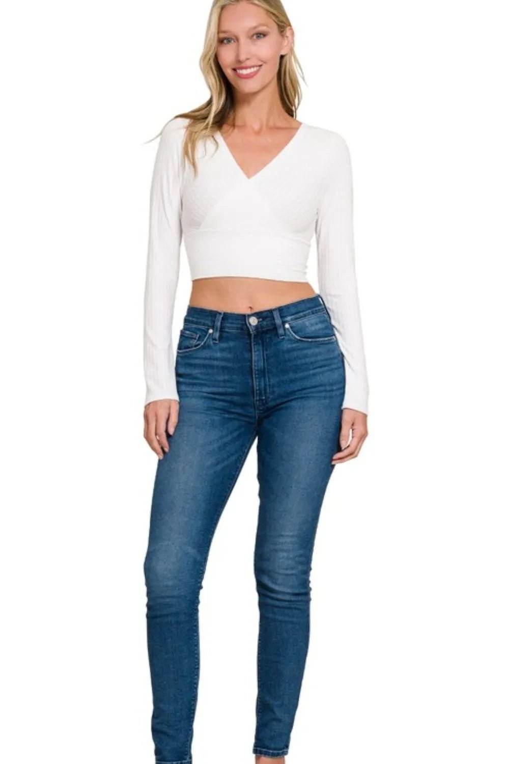 Zenana Ribbed Long Sleeve Pullover with Surplus Waist Band - EBYNN