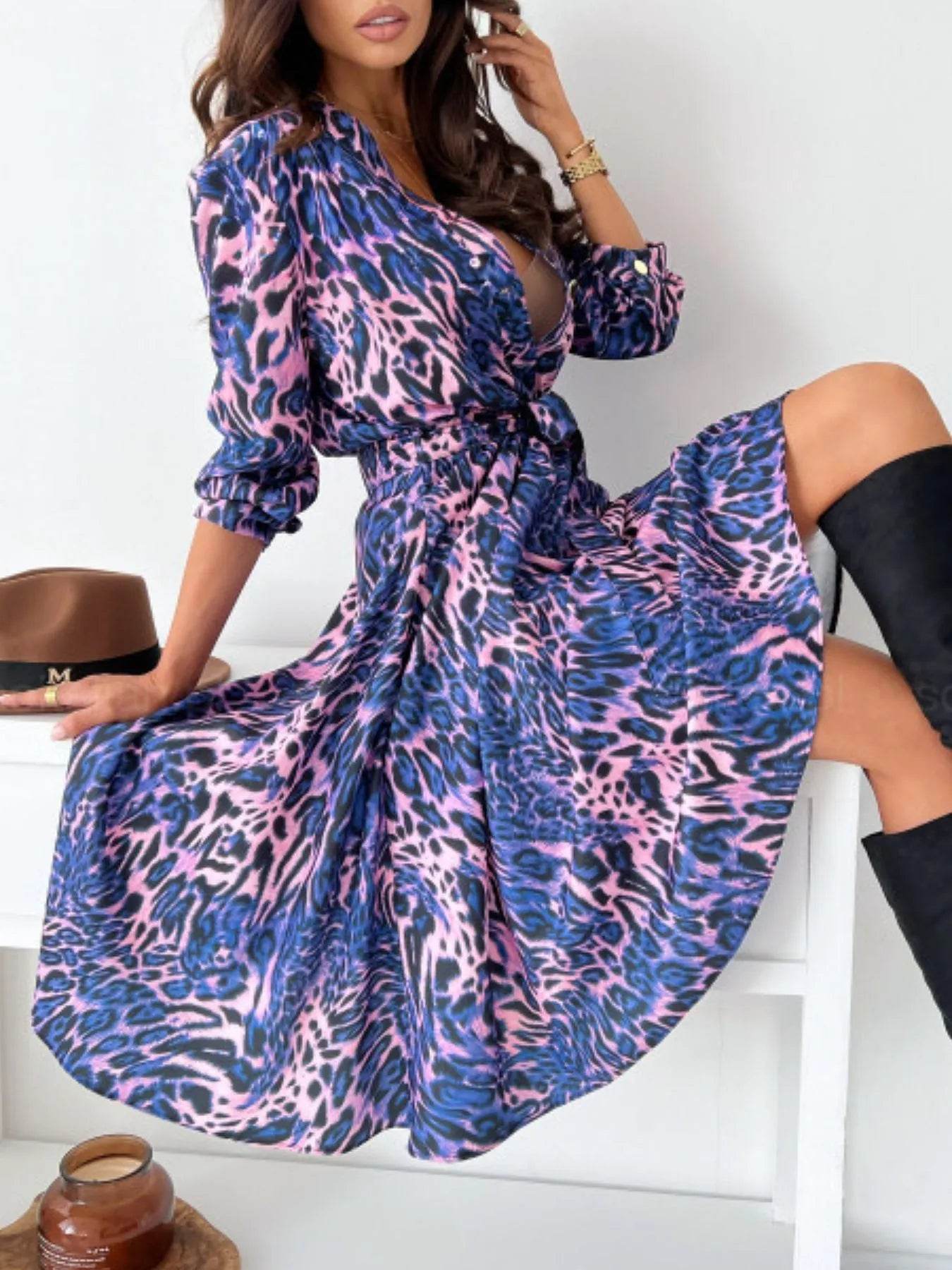 Printed Tie Waist Midi Dress.