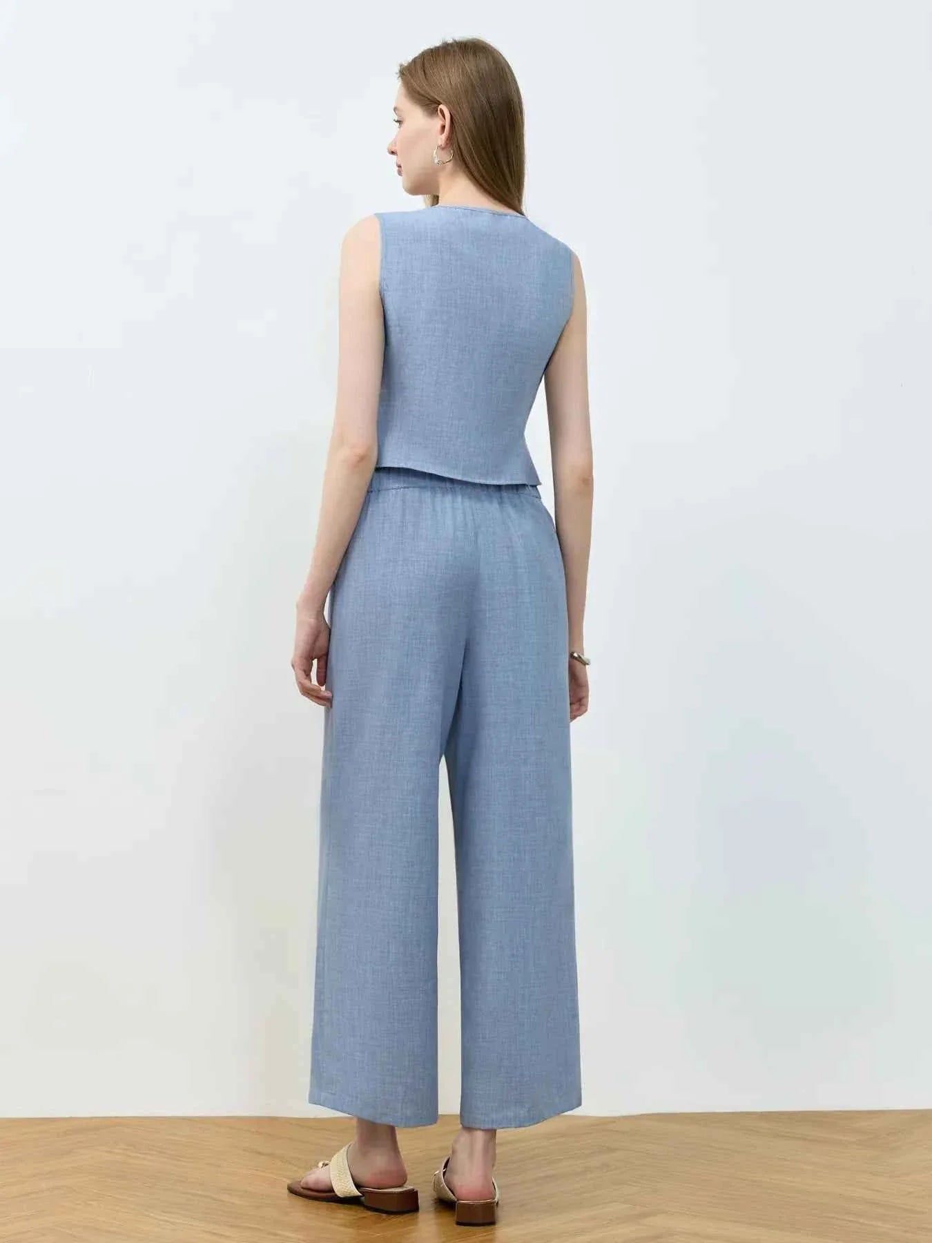Tie Front Vest and Wide Leg Pants Set.