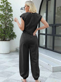 Round Neck Short Sleeve Top and Pants Set.