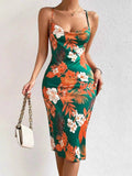 Crisscross Back Floral Print Bodycon Dress.