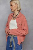 POL Raw Hem Button Up Jacket - Coral Pink.