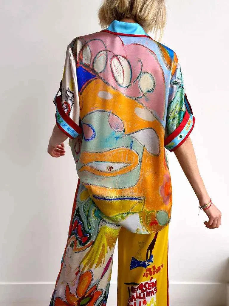 Stylish Printed Button Up Shirt and Pants Set.