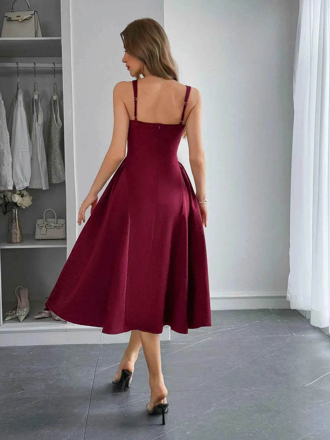 Square Neck Wide Strap Midi Dress.