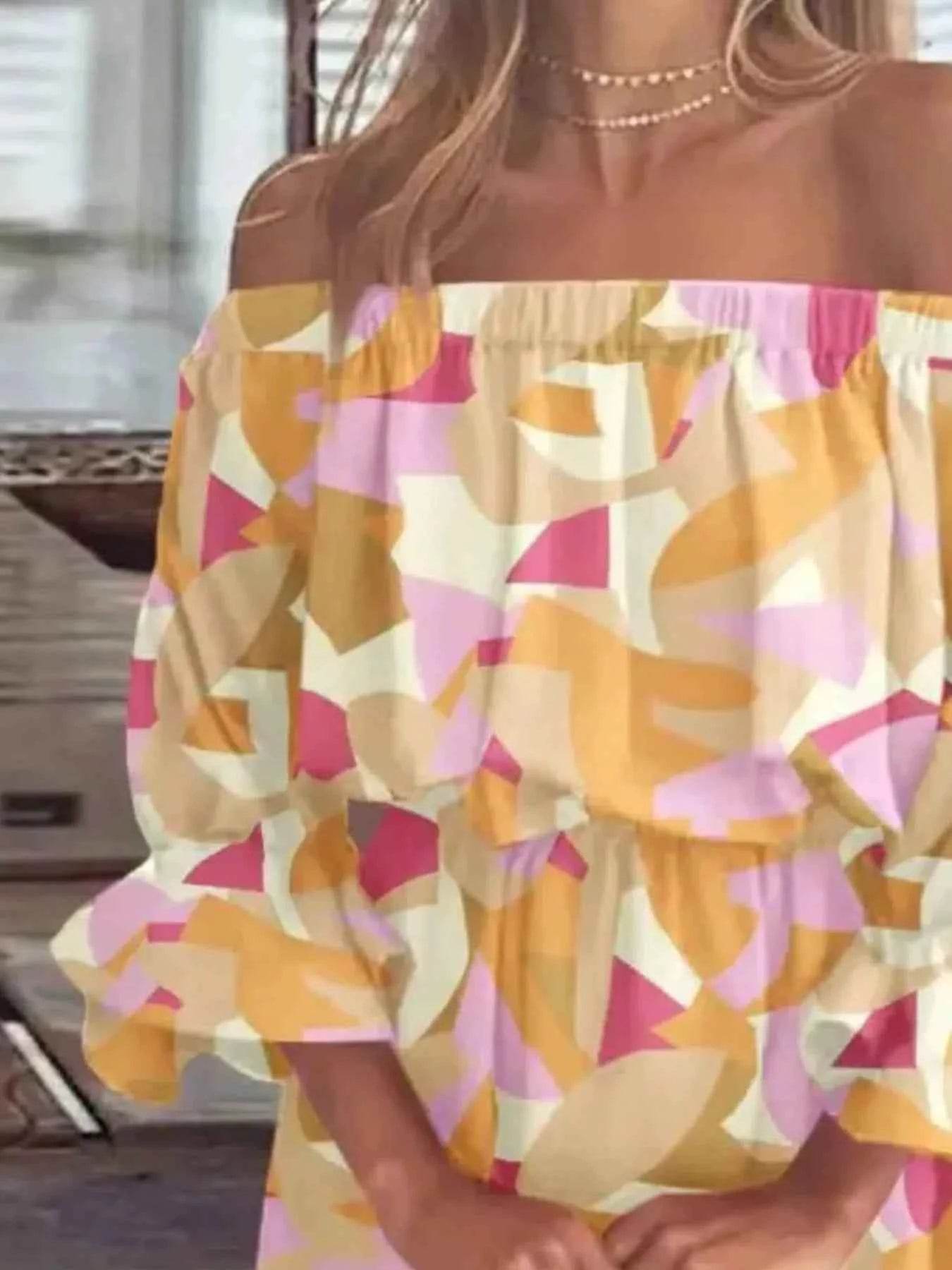 Floral Off-Shoulder Flounce Sleeve Mini Dress Plus Size.