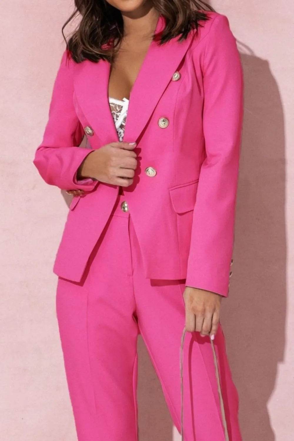 Plus Size Full Size Lapel Collar Blazer and Pants Set - EBYNN