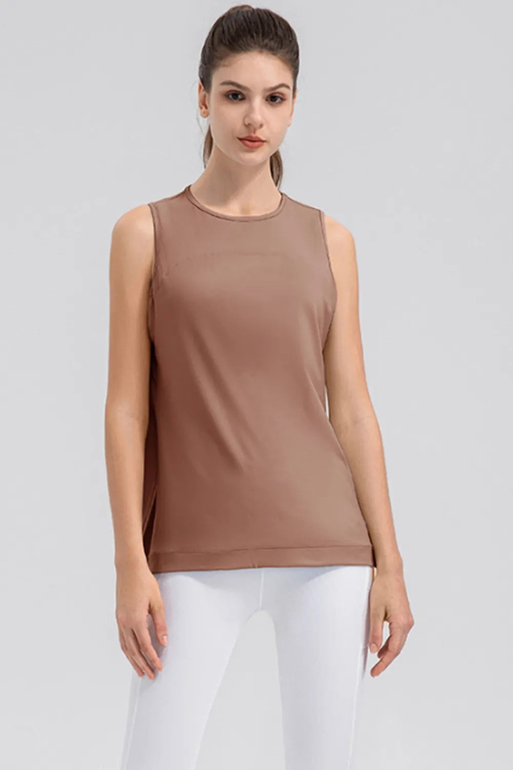 Slit Round Neck Tank Top.