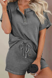 Waffle-Knit Short Sleeve Top and Shorts Lounge Set.