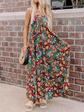 Floral Print High Waist Maxi Dress with Thin Straps.