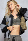 POL Patchwork Multi-Pattern Button Down Jacket.