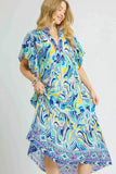Umgee Psychedelic Swirl Printed Short Sleeve Midi Dress.