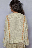 Floral Raw Hem Zip Up Jacket with Plaid and Crochet Patches.