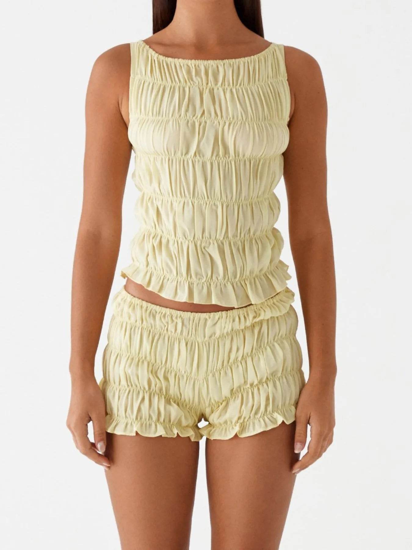 Ruched Texture Tank and Shorts Two-Piece Set - EBYNN