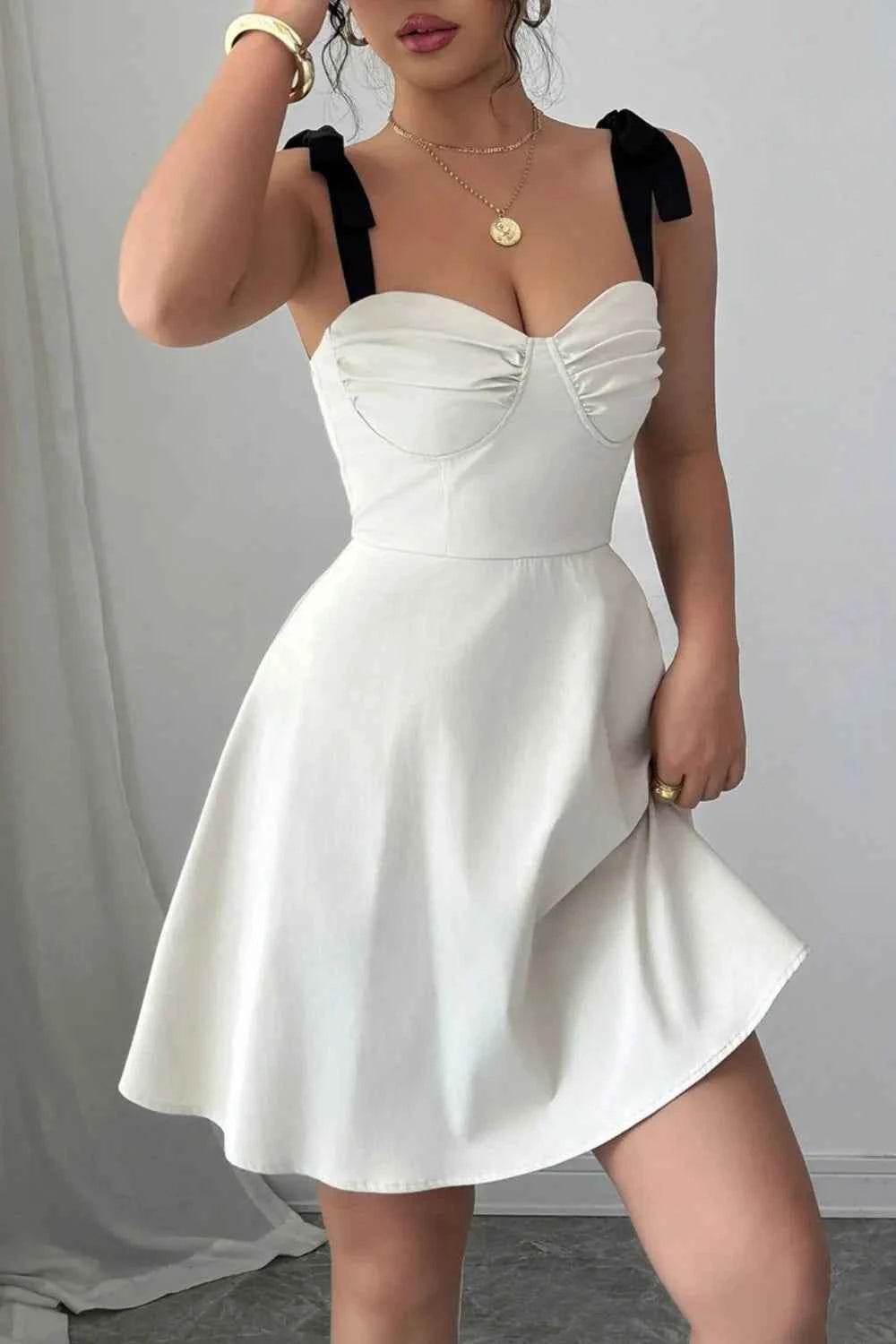 Sweetheart Neck Tie Shoulder Dress.