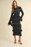 MABLE Long Sleeve Tiered Ruffle Knit Midi Dress.