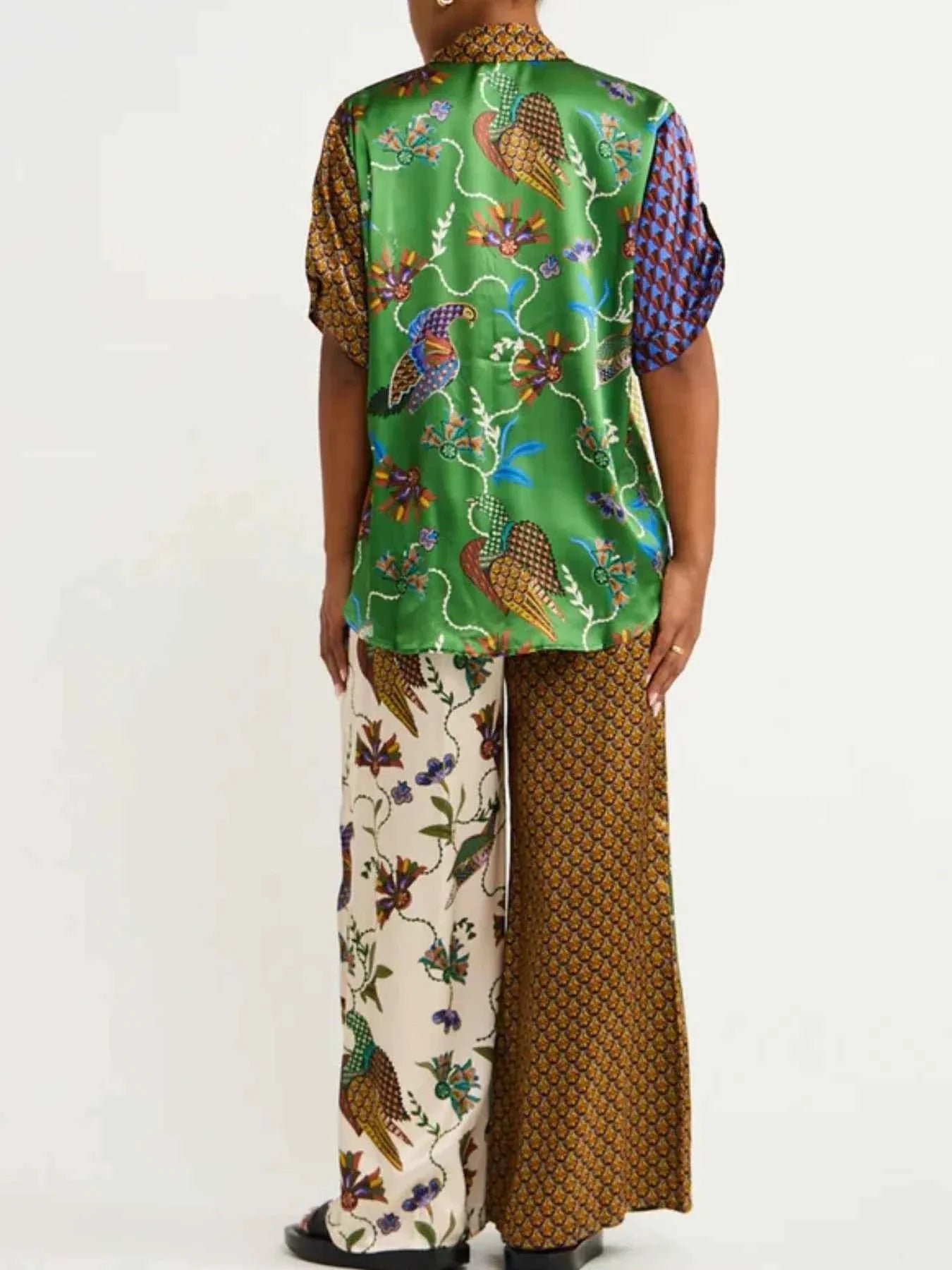 Printed Button Down Shirt and Pants Set.
