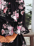 Floral Off-Shoulder Flounce Sleeve Mini Dress Plus Size.