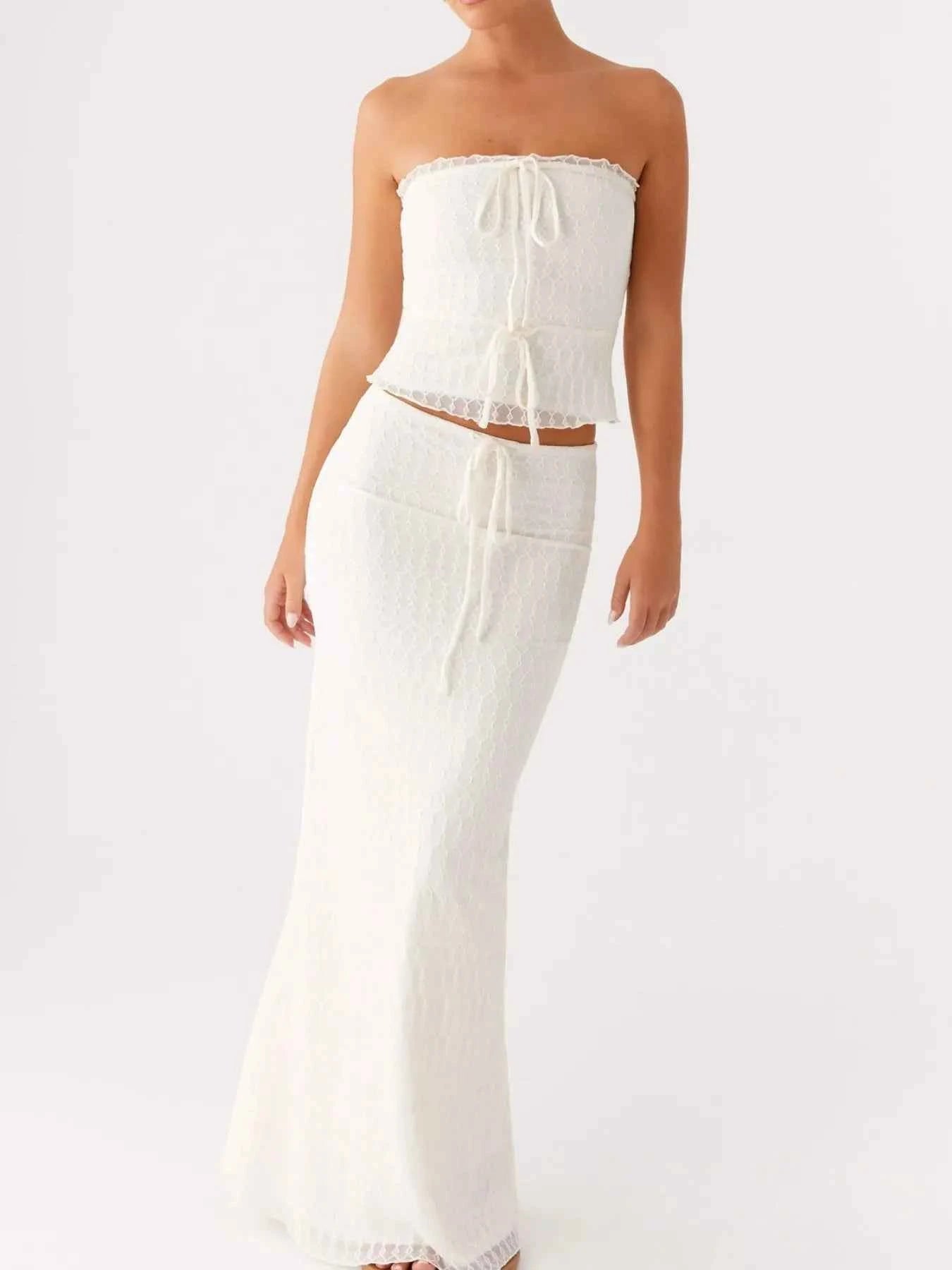 Tie Front Tube Top and Maxi Skirt Set.