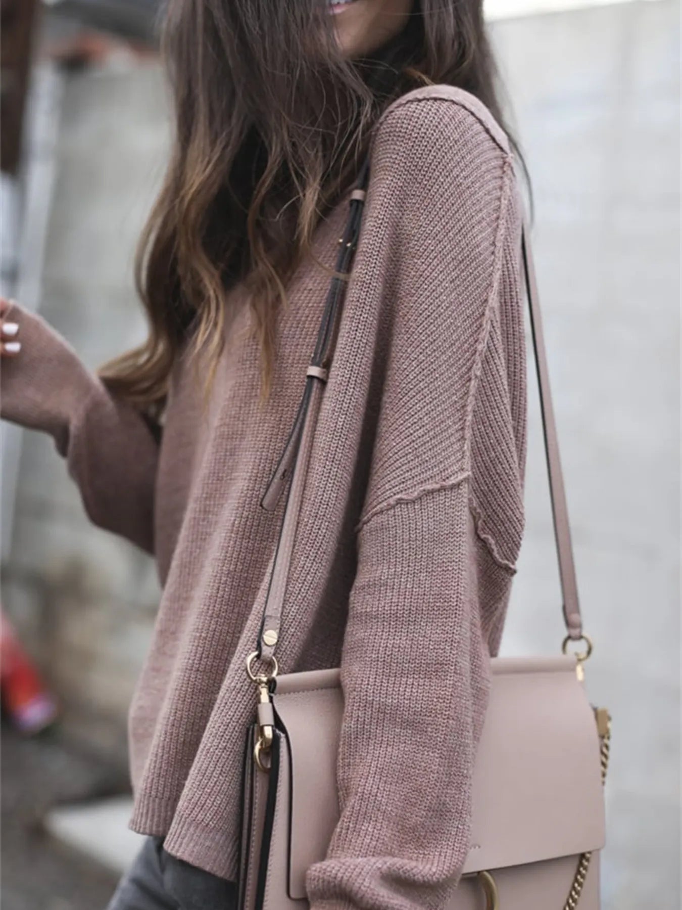 Ribbed Relaxed Fit Long Sleeve Sweater.