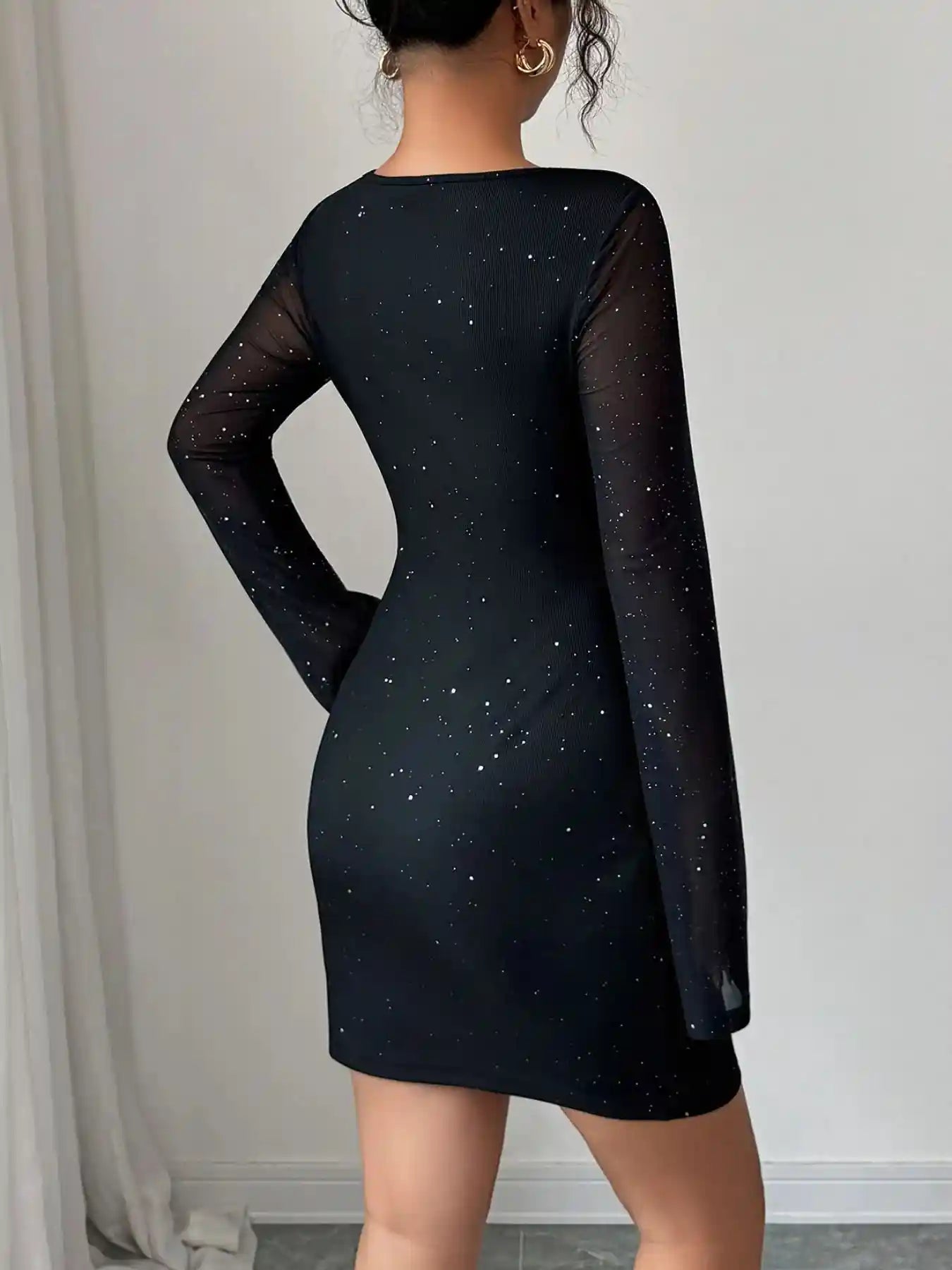 Glitter Cutout Long Sleeve Mini Dress.