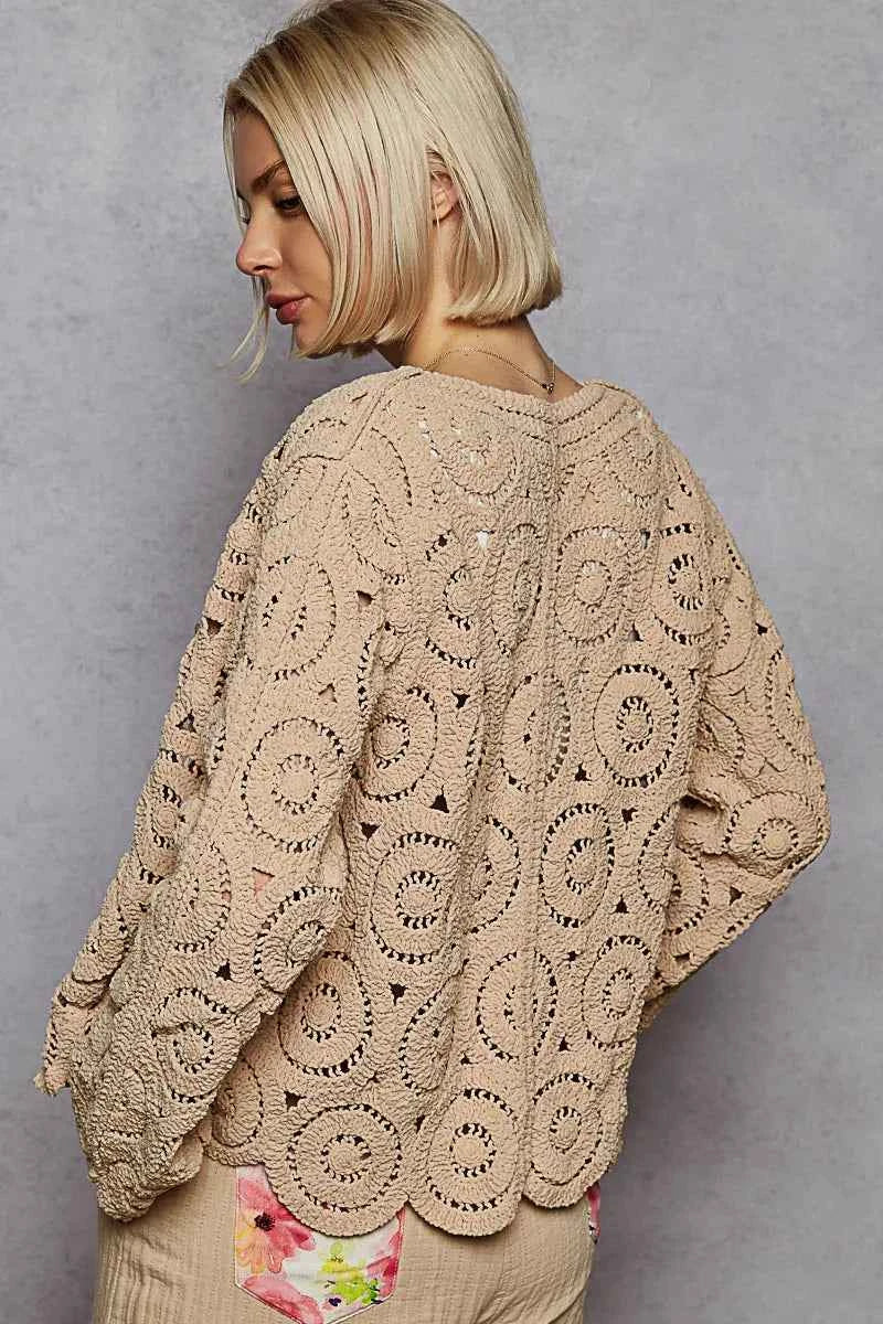 Button Down V-Neck Crochet Cardigan.