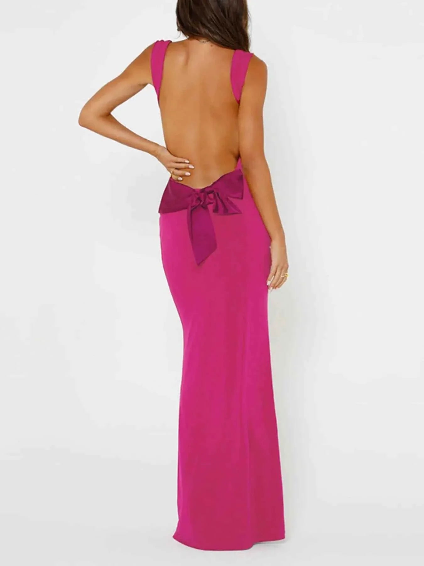 Backless Bow-Tie Back Maxi Dress.