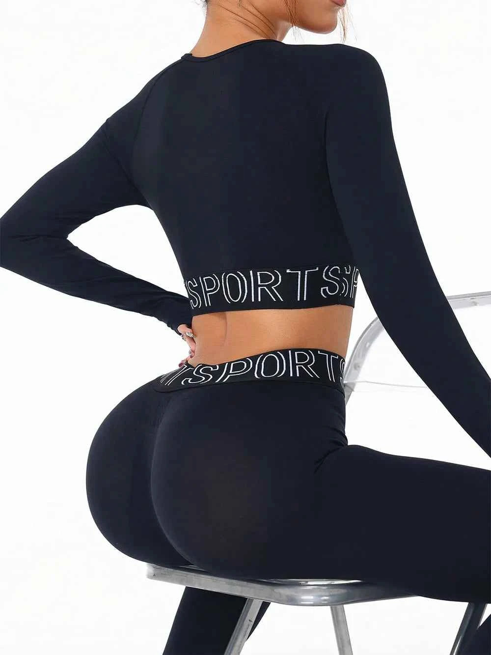 Letter Print Round Neck Long Sleeve Top & Leggings Set.