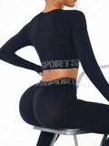 Letter Print Round Neck Long Sleeve Top & Leggings Set.