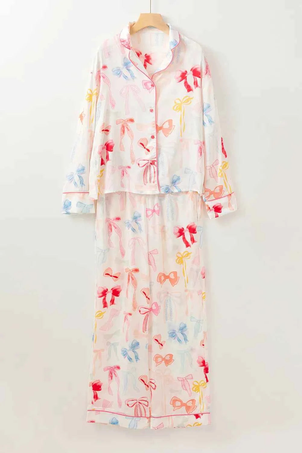 Bow Print Long Sleeve Top and Pants Lounge Set.