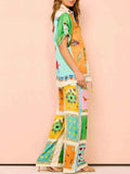 Printed Button Down Shirt and Pants Set.
