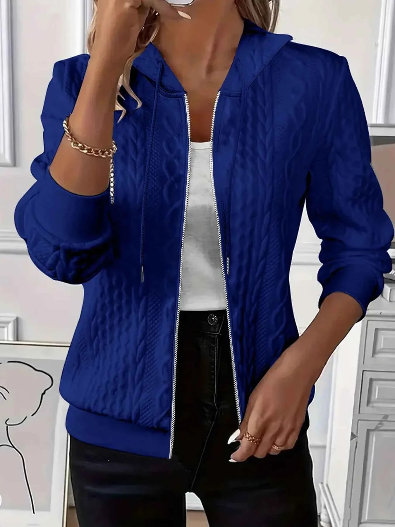 Drawstring Zip Up Hooded Jacket.