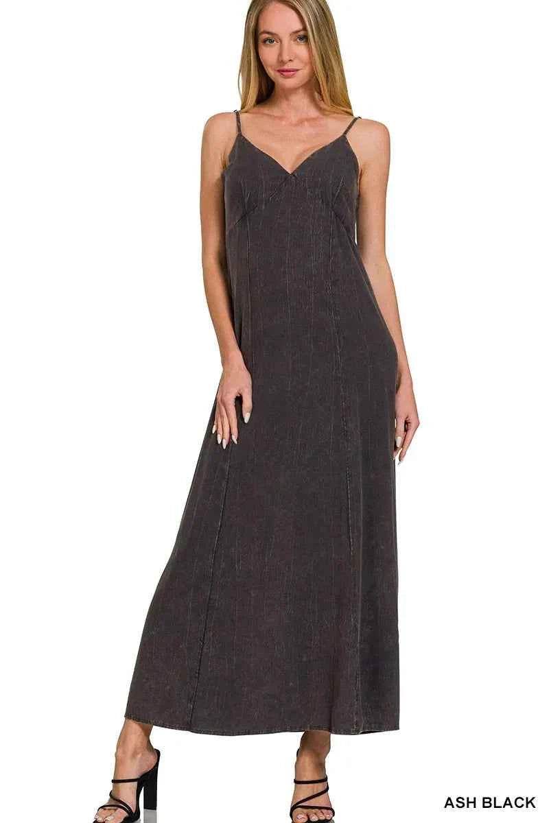 Zenana Mineral Washed Rayon Challis Cami Dress.