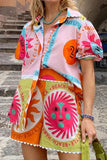 Printed Button Down Shirt and Shorts Set - EBYNN
