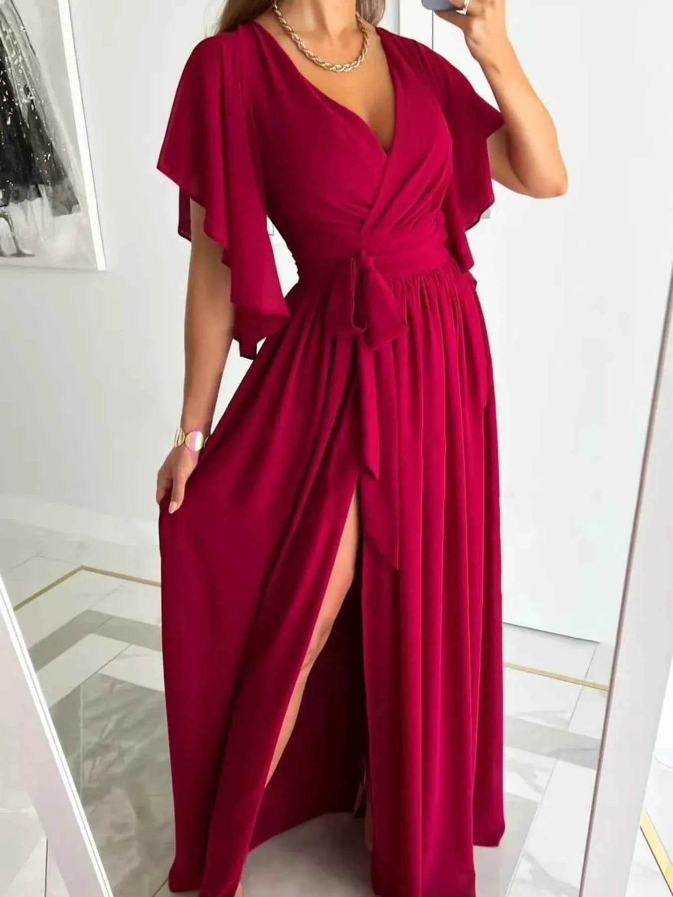 Flutter Sleeve Surplice Tie Waist Dress.