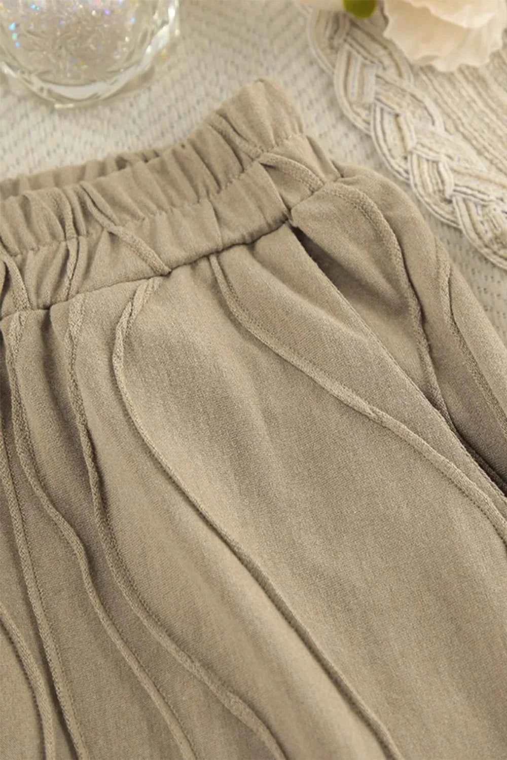 Texture Dropped Shoulder Long Sleeve Top and Pants Set.