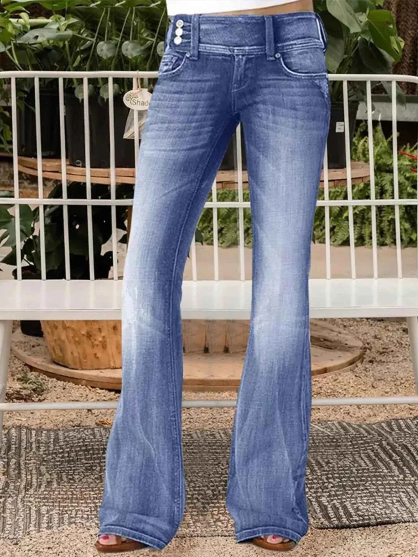 Plus Size Vintage Wash Flare Jeans.