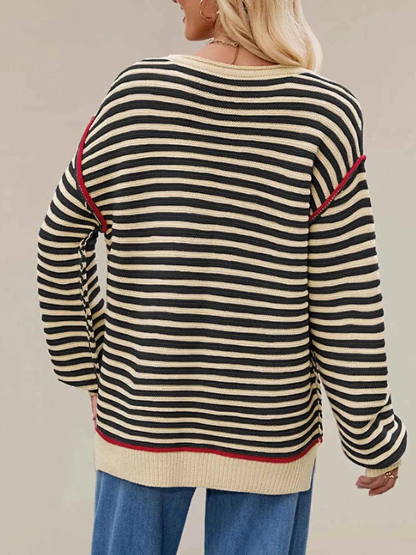 Slit Striped Oversized Sweater.