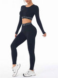 Letter Print Round Neck Long Sleeve Top & Leggings Set.