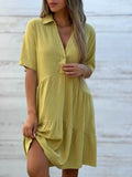 Plus Size Tiered Button-Front Short Sleeve Dress.
